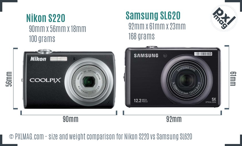 Nikon S220 vs Samsung SL620 size comparison