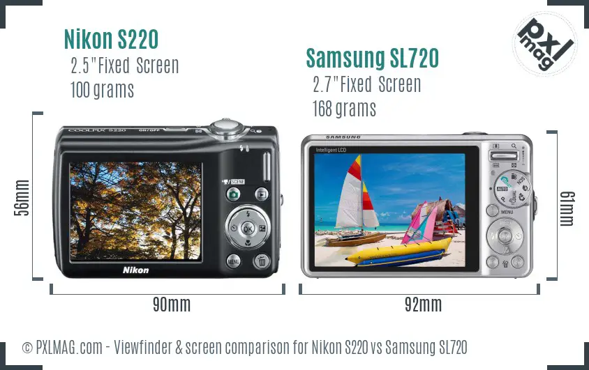 Nikon S220 vs Samsung SL720 Screen and Viewfinder comparison