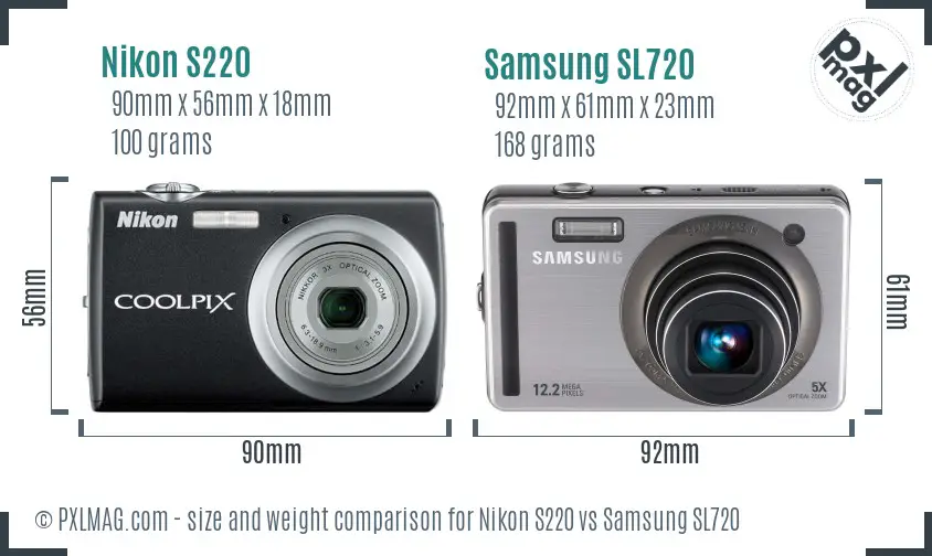 Nikon S220 vs Samsung SL720 size comparison