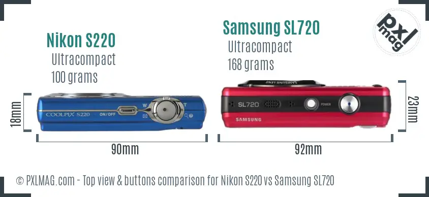 Nikon S220 vs Samsung SL720 top view buttons comparison