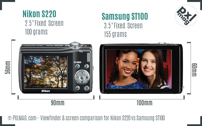Nikon S220 vs Samsung ST100 Screen and Viewfinder comparison Nikon S220 vs Samsung ST100 Screen and Viewfinder comparison