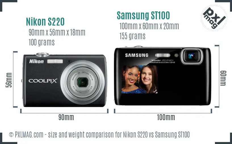 Nikon S220 vs Samsung ST100 size comparison Nikon S220 vs Samsung ST100 size comparison