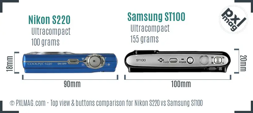 Nikon S220 vs Samsung ST100 top view buttons comparison Nikon S220 vs Samsung ST100 top view buttons comparison