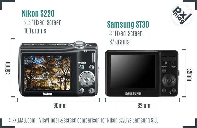 Nikon S220 vs Samsung ST30 Screen and Viewfinder comparison