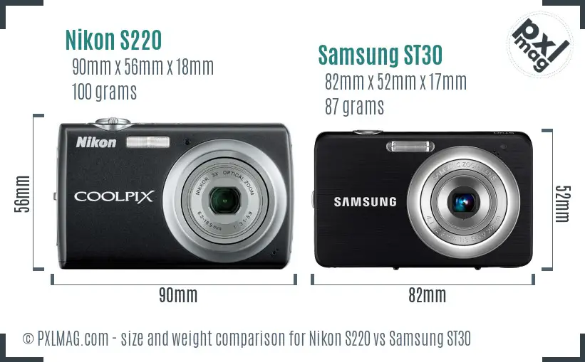 Nikon S220 vs Samsung ST30 size comparison