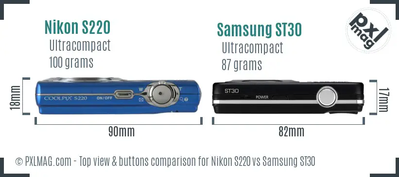 Nikon S220 vs Samsung ST30 top view buttons comparison