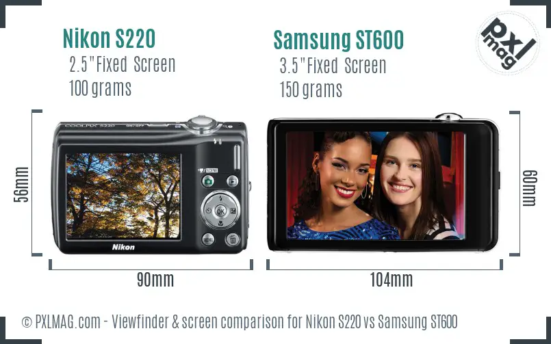 Nikon S220 vs Samsung ST600 Screen and Viewfinder comparison