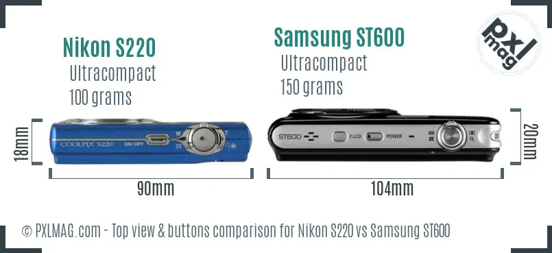 Nikon S220 vs Samsung ST600 top view buttons comparison