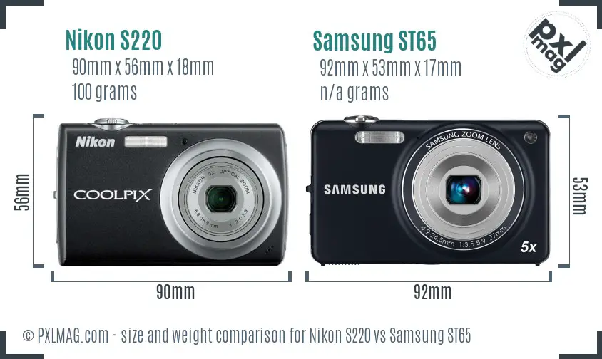Nikon S220 vs Samsung ST65 size comparison