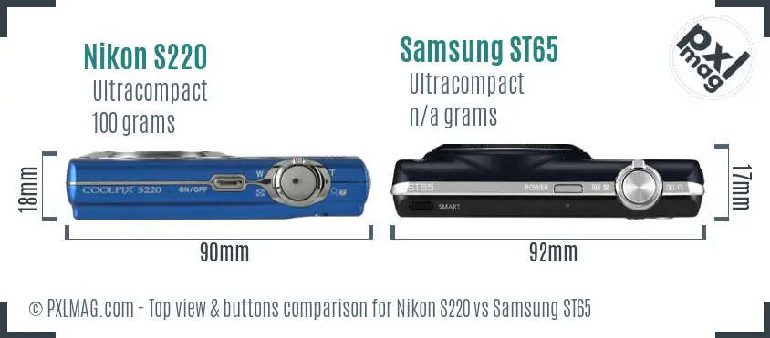 Nikon S220 vs Samsung ST65 top view buttons comparison