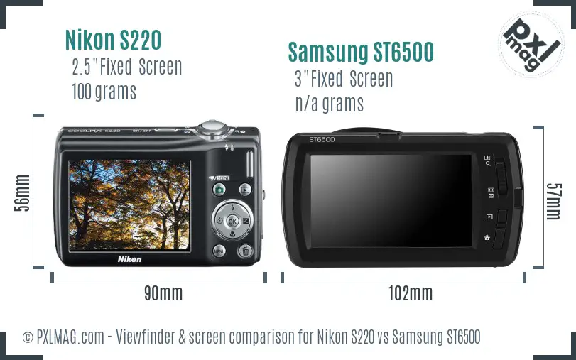 Nikon S220 vs Samsung ST6500 Screen and Viewfinder comparison