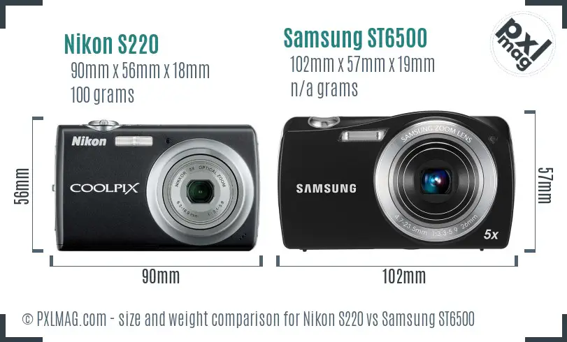 Nikon S220 vs Samsung ST6500 size comparison