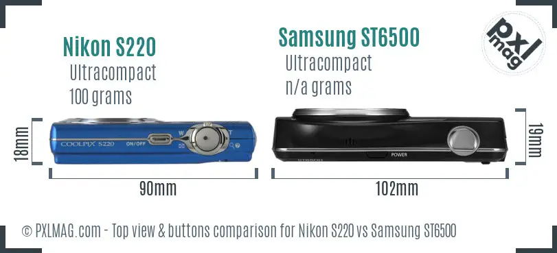 Nikon S220 vs Samsung ST6500 top view buttons comparison