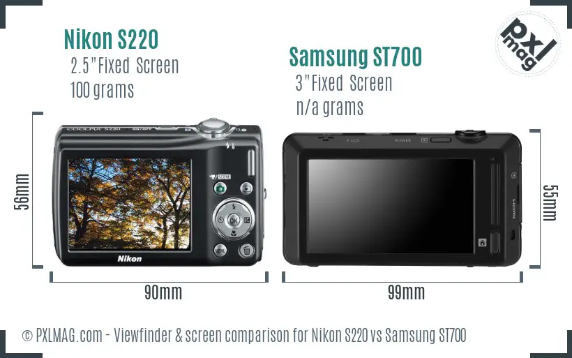 Nikon S220 vs Samsung ST700 Screen and Viewfinder comparison