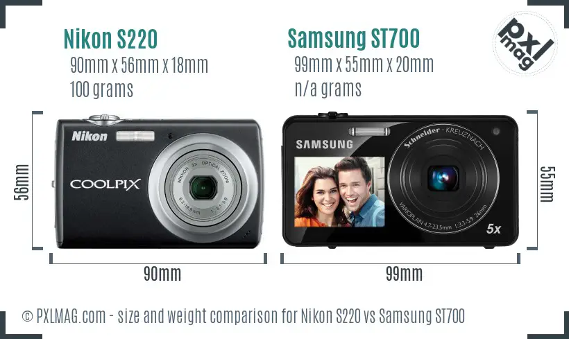 Nikon S220 vs Samsung ST700 size comparison