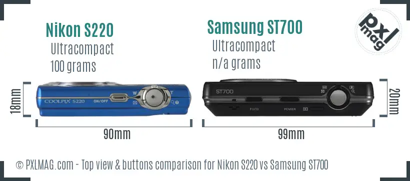 Nikon S220 vs Samsung ST700 top view buttons comparison