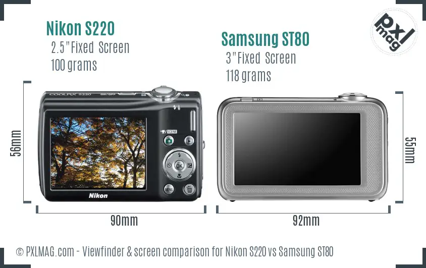 Nikon S220 vs Samsung ST80 Screen and Viewfinder comparison