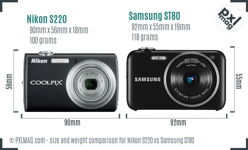 Nikon S220 vs Samsung ST80 size comparison