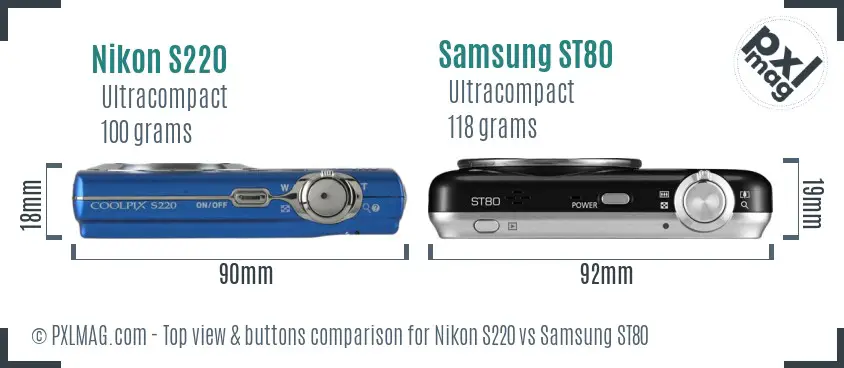 Nikon S220 vs Samsung ST80 top view buttons comparison