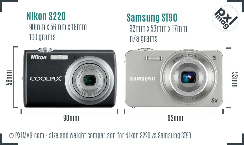 Nikon S220 vs Samsung ST90 size comparison