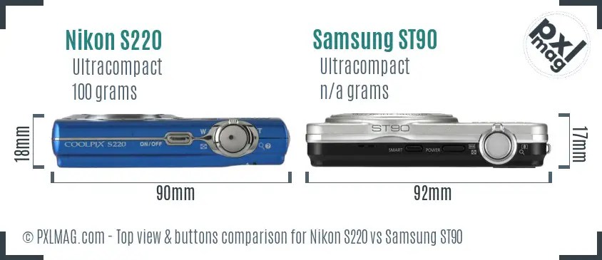 Nikon S220 vs Samsung ST90 top view buttons comparison