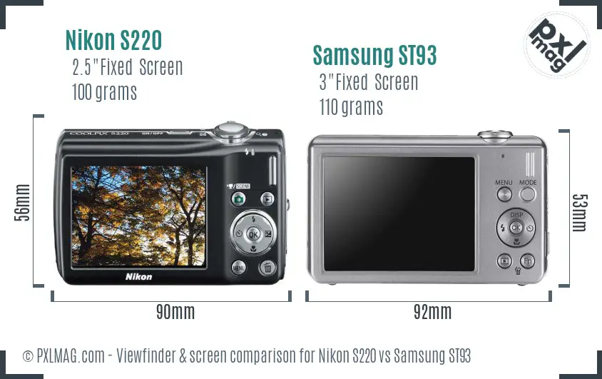 Nikon S220 vs Samsung ST93 Screen and Viewfinder comparison