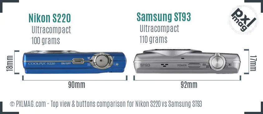 Nikon S220 vs Samsung ST93 top view buttons comparison