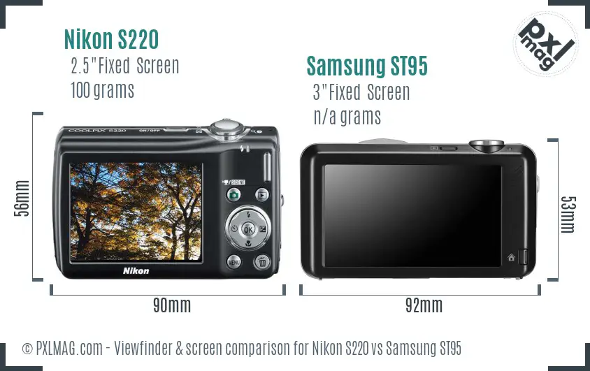 Nikon S220 vs Samsung ST95 Screen and Viewfinder comparison