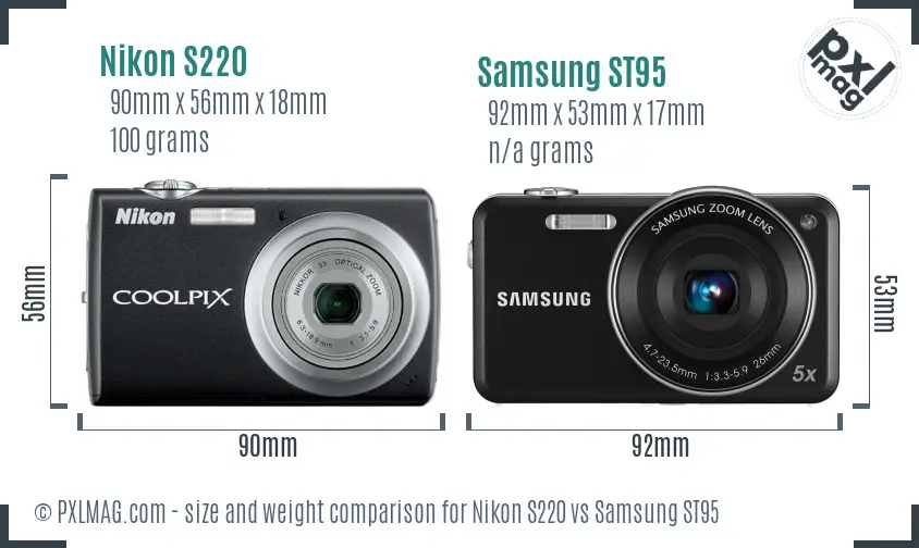 Nikon S220 vs Samsung ST95 size comparison