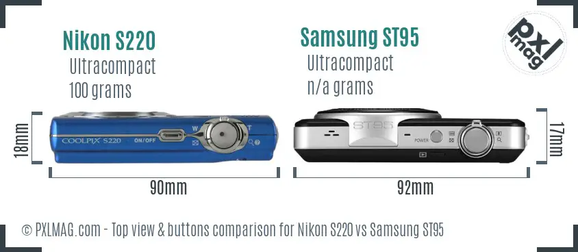 Nikon S220 vs Samsung ST95 top view buttons comparison