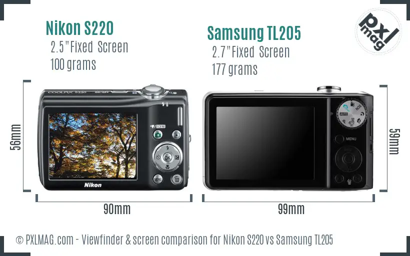 Nikon S220 vs Samsung TL205 Screen and Viewfinder comparison