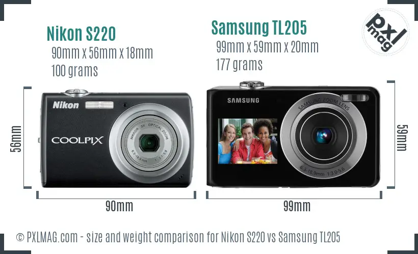 Nikon S220 vs Samsung TL205 size comparison