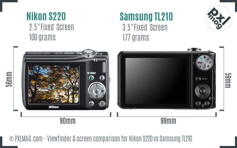 Nikon S220 vs Samsung TL210 Screen and Viewfinder comparison