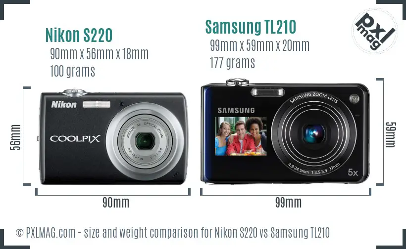 Nikon S220 vs Samsung TL210 size comparison