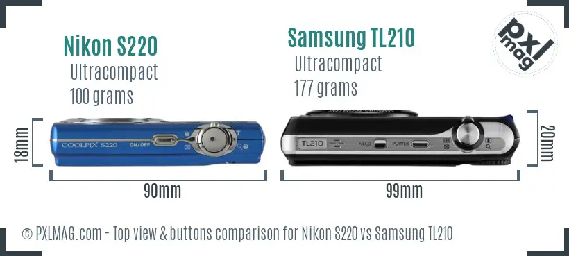 Nikon S220 vs Samsung TL210 top view buttons comparison