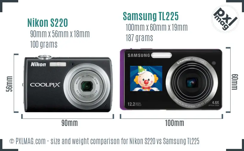 Nikon S220 vs Samsung TL225 size comparison