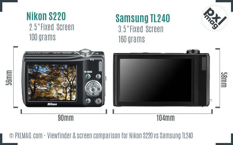 Nikon S220 vs Samsung TL240 Screen and Viewfinder comparison