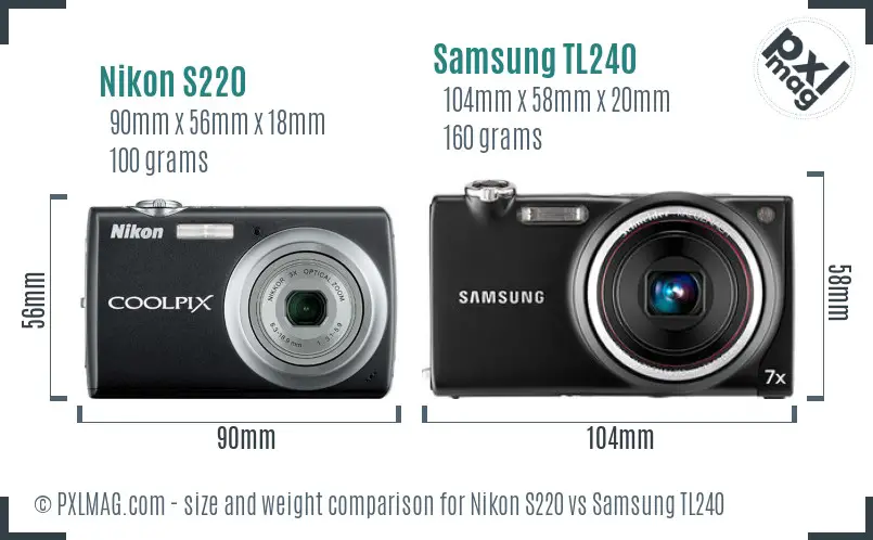 Nikon S220 vs Samsung TL240 size comparison