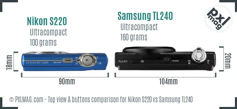 Nikon S220 vs Samsung TL240 top view buttons comparison
