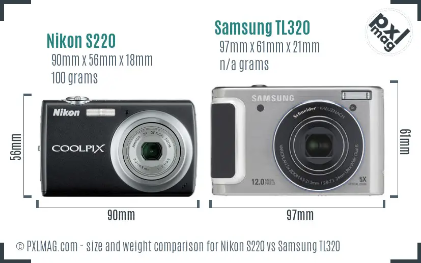 Nikon S220 vs Samsung TL320 size comparison