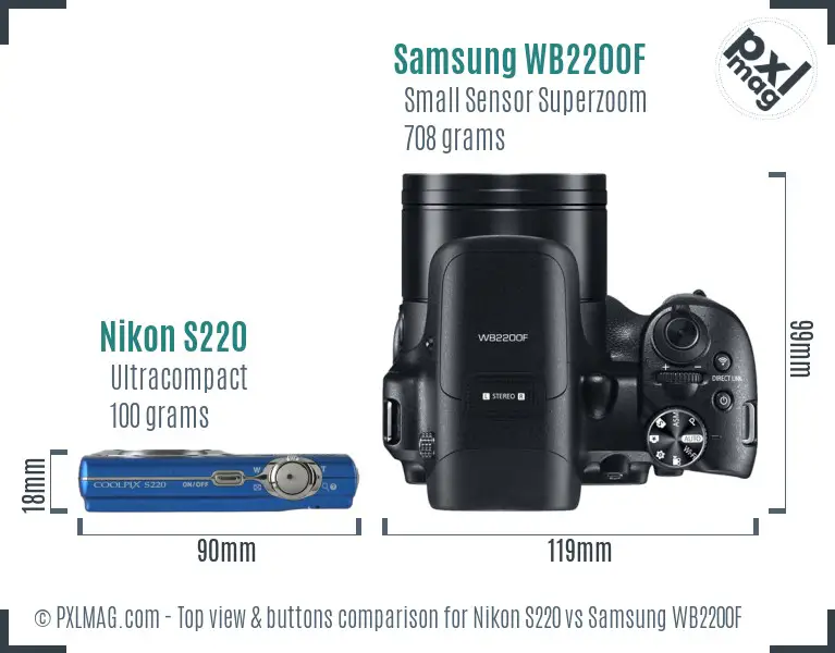 Nikon S220 vs Samsung WB2200F top view buttons comparison