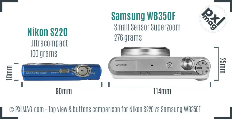 Nikon S220 vs Samsung WB350F top view buttons comparison