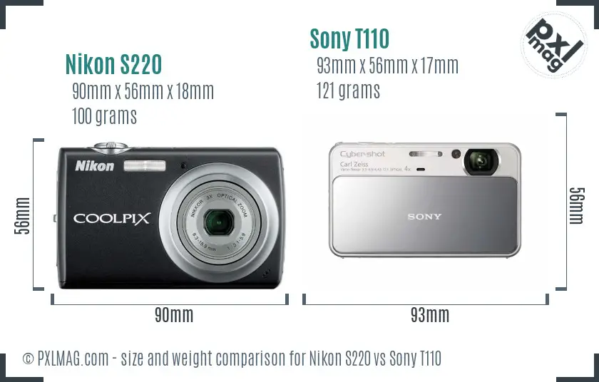 Nikon S220 vs Sony T110 size comparison