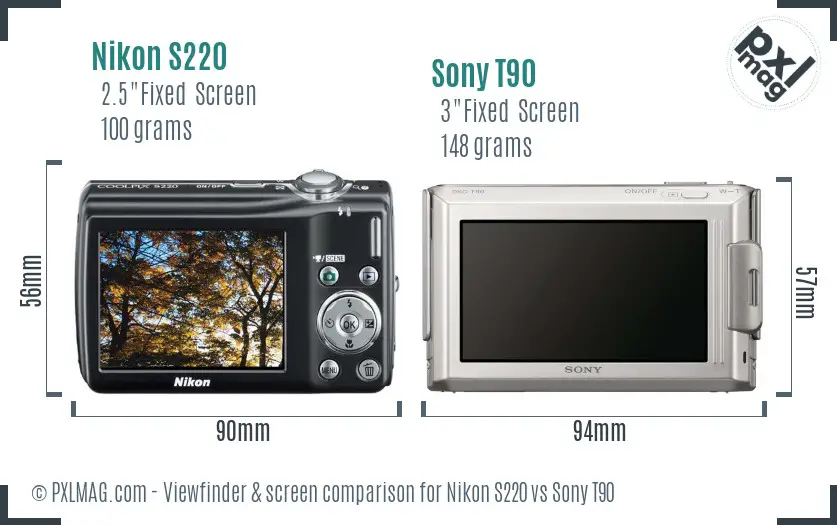 Nikon S220 vs Sony T90 Screen and Viewfinder comparison