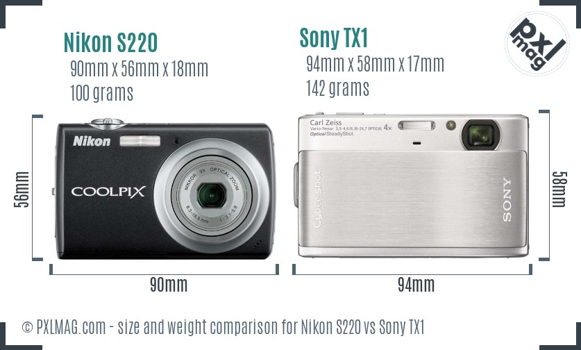 Nikon S220 vs Sony TX1 size comparison