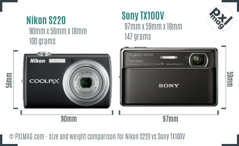 Nikon S220 vs Sony TX100V size comparison