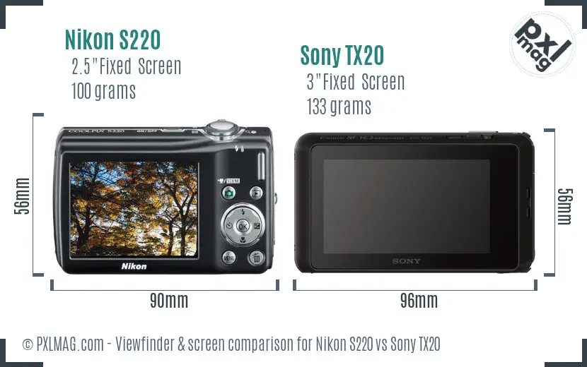 Nikon S220 vs Sony TX20 Screen and Viewfinder comparison