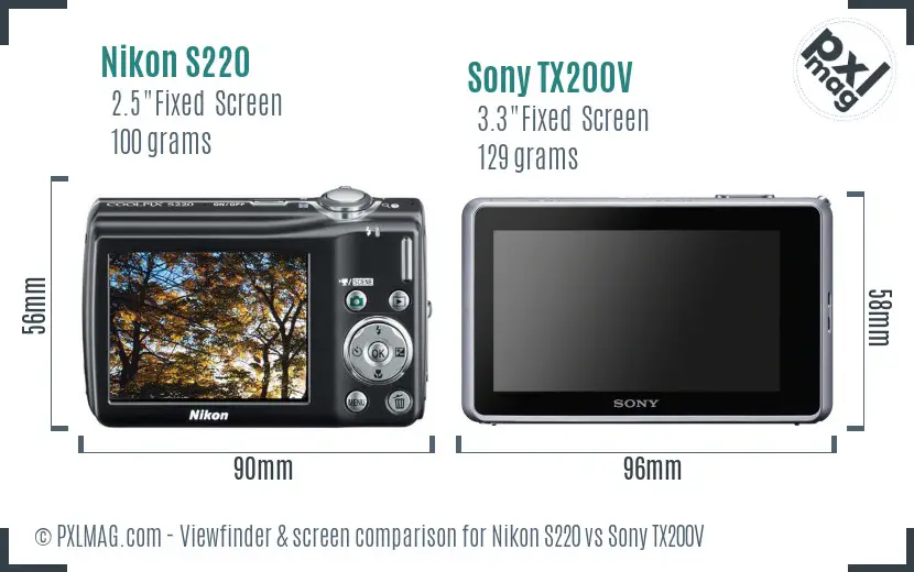 Nikon S220 vs Sony TX200V Screen and Viewfinder comparison