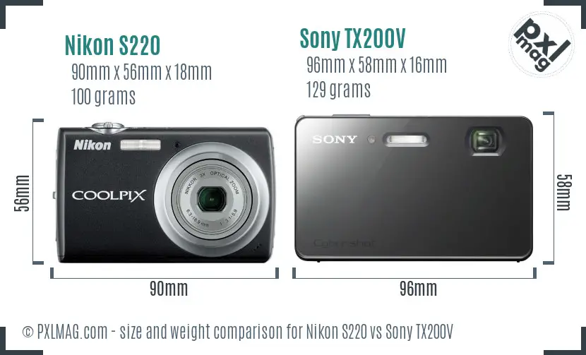 Nikon S220 vs Sony TX200V size comparison