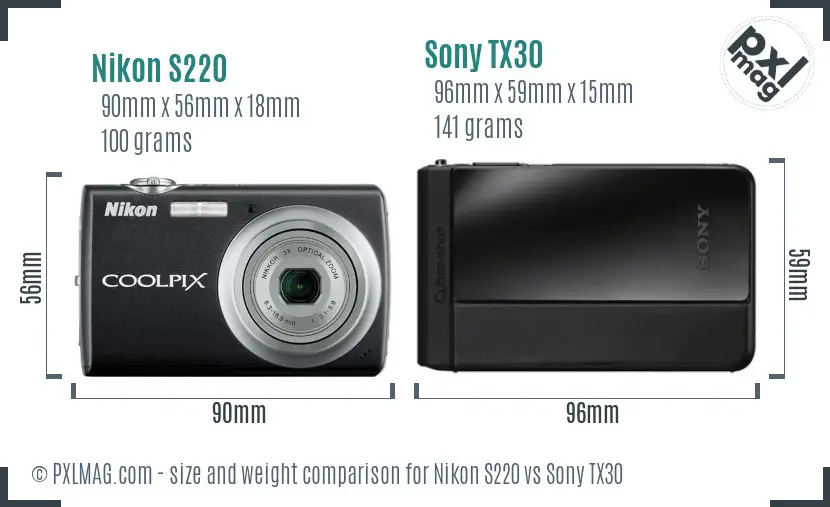 Nikon S220 vs Sony TX30 size comparison